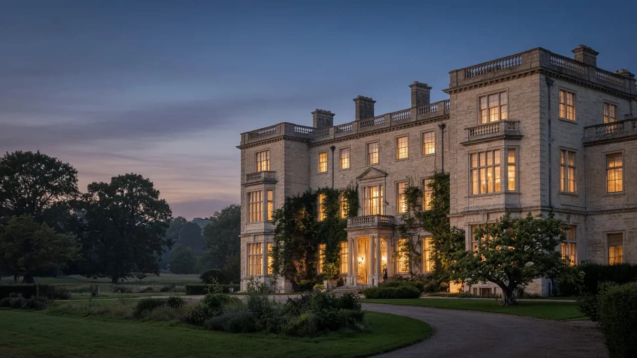 Hartwell Land at dusk with warm window light